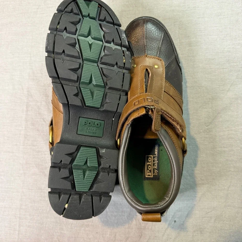 Polo Ralph Lauren Oxfordable III Mens 13D‎ Brown Fair Zip Strap Duck Shoes 0862